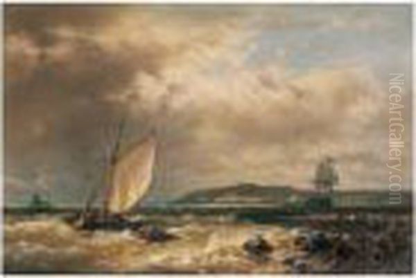 Schepen Voor De Kust (ships Off The Coast) Oil Painting by Abraham Hulk Jun.