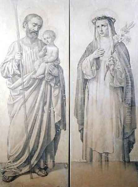 Preparatory drawing of St Catherine of Siena and St Christopher 1871 Oil Painting by V. de Matteis