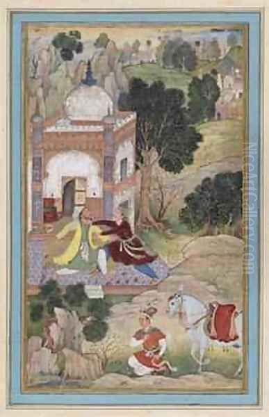 Two Men Fighting Mughal 1587 Oil Painting by Mukunda