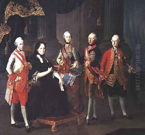 Empress Maria Theresa of Austria 1717-80 with four of her sons Oil Painting by Louis Joseph Maurice