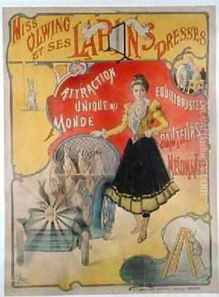 Poster advertising the show Miss Olwing and her Rabbits Oil Painting by Marc