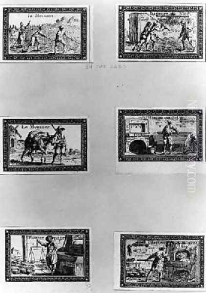 Six vignettes depicting bread making Oil Painting by Meunier