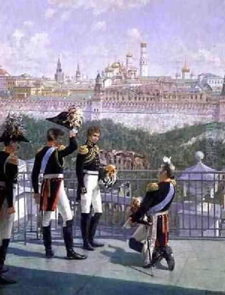 Prussian King Friedrich Wilhelm II 1744-97 thanking Moscow 1896 Oil Painting by Nikolai Sergeevich Matveev