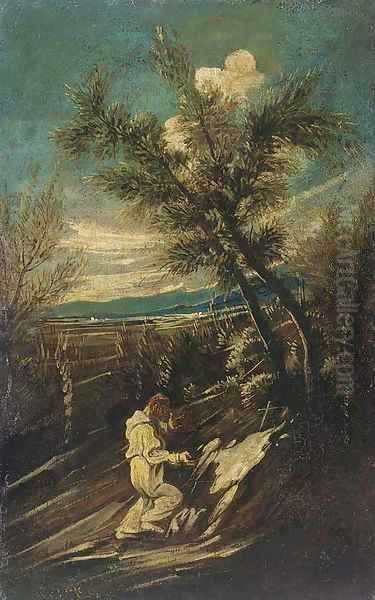 A hermit monk praying in a landscape Oil Painting by Alessandro Magnasco