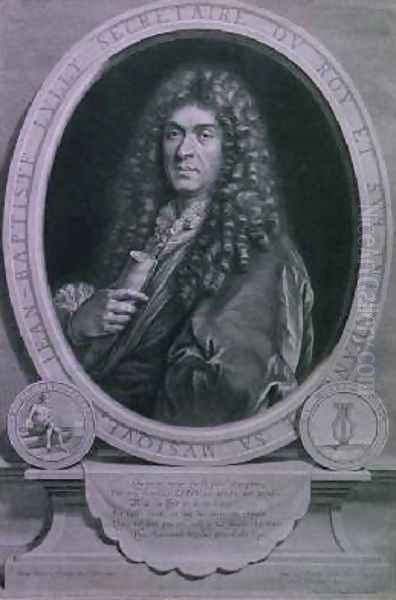 Portrait of Jean Baptiste Lully 1632-87 French composer and operatic director engraved by Jean Louis Roullet 1645-99 Oil Painting by Paul Mignard