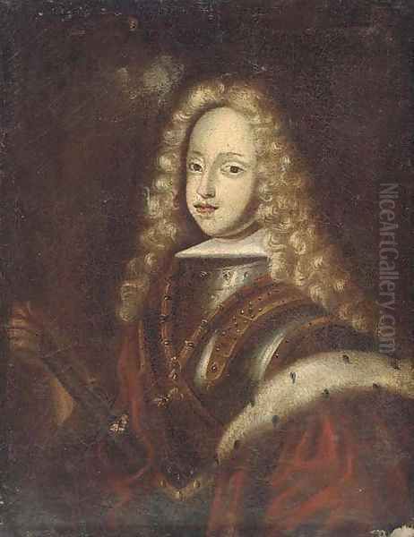 Portrait of a young nobleman, half-length, wearing armour Oil Painting by Paul Mignard