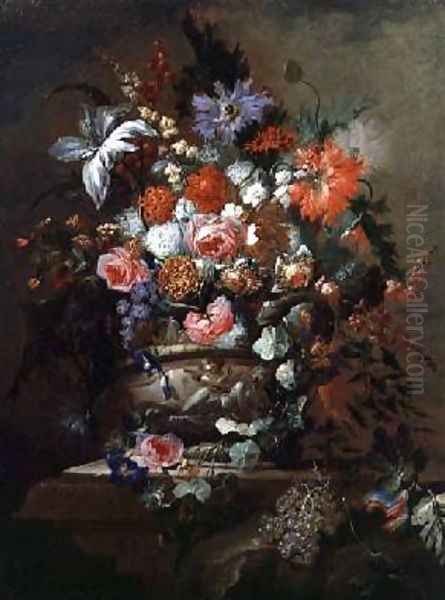 Still life of Flowers and Grapes Oil Painting by Jean-Baptiste Morel