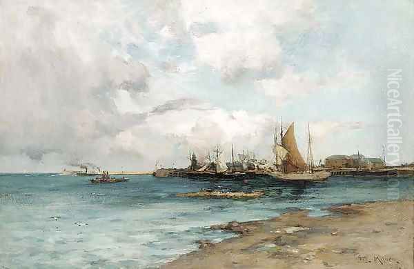 A West coast fishing village Oil Painting by Joseph Milner