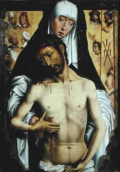 The Man of Sorrows in the Arms of the Virgin Oil Painting by Hans Memling