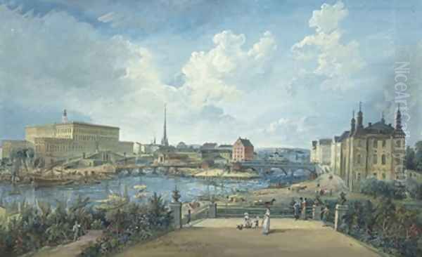 View of Stockholm from the Fersen Terrace with the Palace Makalos Oil Painting by Elias Martin