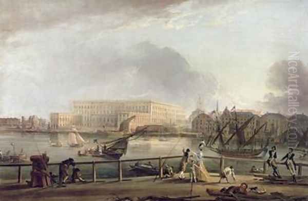 View of Stockholm Palace from Blasieholmen Oil Painting by Elias Martin