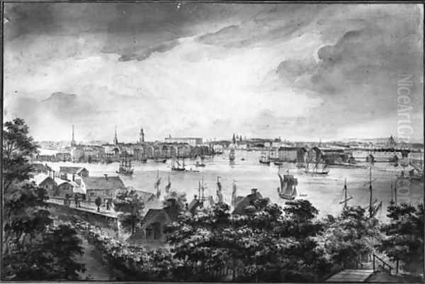 A view of Stockholm from Soder with the Royal Palace, Storkyrkan, Riddarholmskyrkan and Tyskakyrkan Oil Painting by Elias Martin