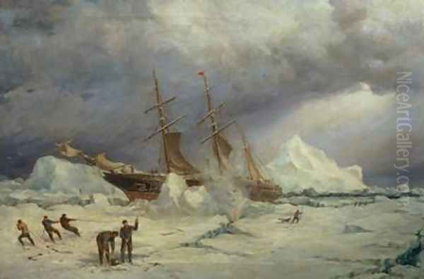 The Pandora Nipped in the Pack in Melville Bay 24th July 1876 an Arctic expedition led by Commander Sir Allen Young 1827-1915 1877 Oil Painting by Walter William May