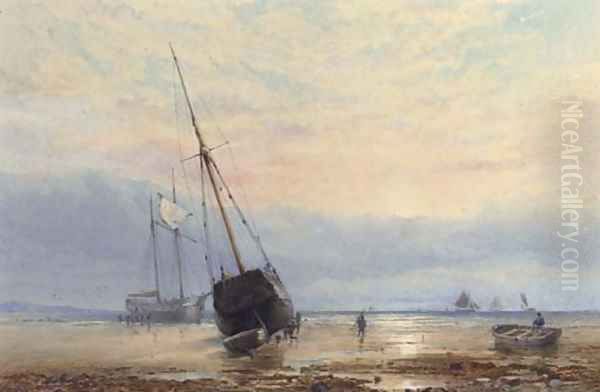 Beached coasters at low tide Oil Painting by Walter William May