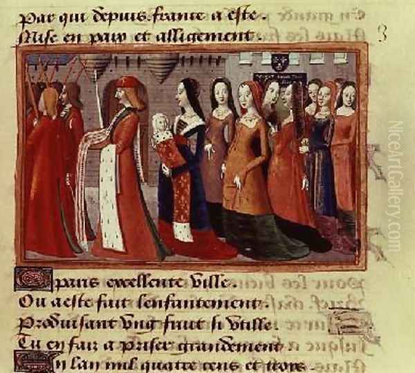 Presentation of the Dauphin 1403-61 the future Charles VII of France to the City of Paris from the Vigils of Charles VII 1484 Oil Painting by de Paris (known as Auvergne) Martial