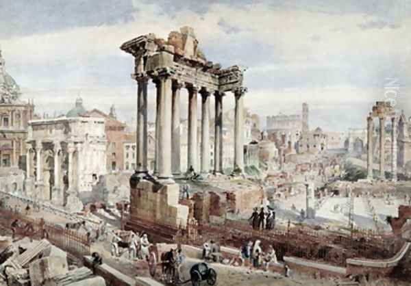 The Forum Romanum Rome 1870 Oil Painting by J. Martin