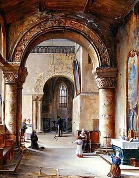 Interior of a Church in Normandy 1832 Oil Painting by Jean-Baptiste Messager