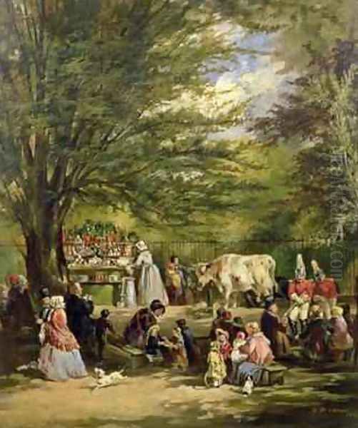 The Milk Stall at the North End of the Tilt Yard St James Park 1852 Oil Painting by W. W. Morris