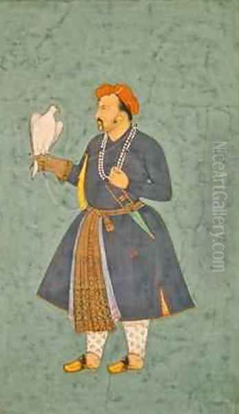 Portrait of Jahangir holding a Falcon 1600-10 Oil Painting by Manohar