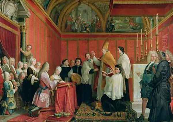 The Solemnization of the Marriage of Prince James Francis Edward Stuart 1688-1766 and Princess Maria Clementina Sobieska 1702-35 at Montefiascone 1st September 1719 1735 Oil Painting by Agostino Masucci