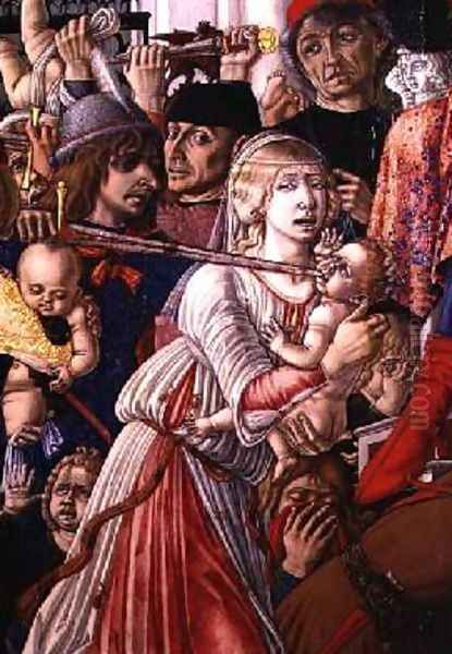 The Massacre of the Innocents detail of a soldier piercing a baby with his sword 1482 Oil Painting by di Giovanni di Bartolo Matteo