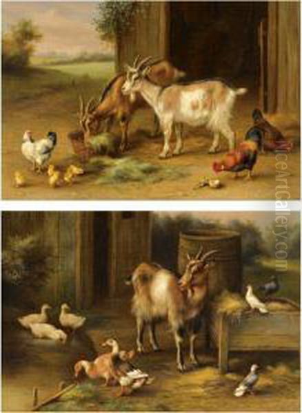 Pair Of Farmyard Scenes Oil Painting by Edgar Hunt