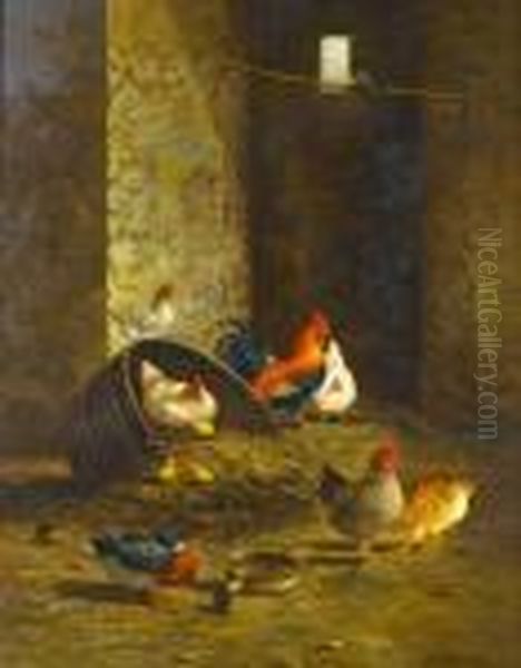 Poultry And A Duck In A Barn Oil Painting by Edgar Hunt