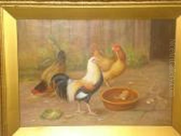 Hens In A Yard Oil Painting by Edgar Hunt