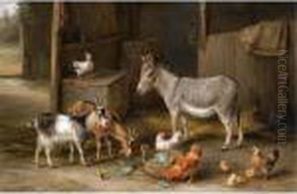 Feeding Time In The Farmyard Oil Painting by Edgar Hunt