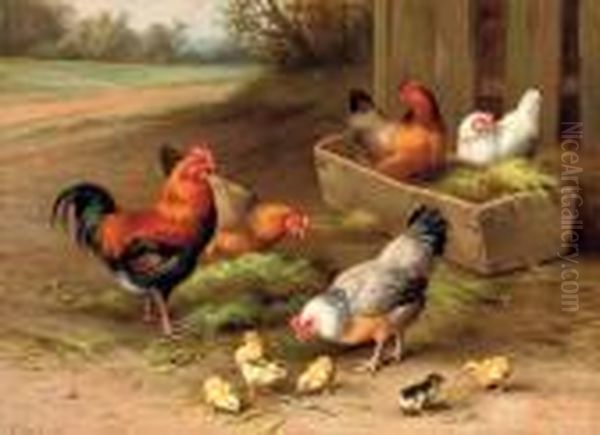 Farmyard Chickens Oil Painting by Edgar Hunt