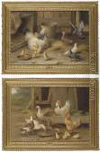 Ducks, Chickens And Chicks Oil Painting by Edgar Hunt