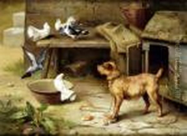 Farmyard Friends, With Goats, Geese And Pigeons Oil Painting by Edgar Hunt