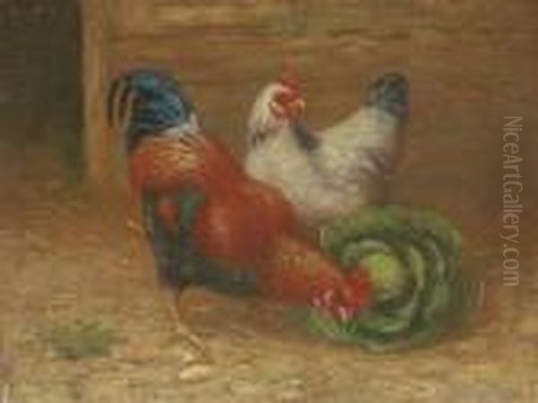 Ten Poultry Studies, Two Fruit Still Lives, A Maritime Scene And Astudy Of Cats Oil Painting by Edgar Hunt