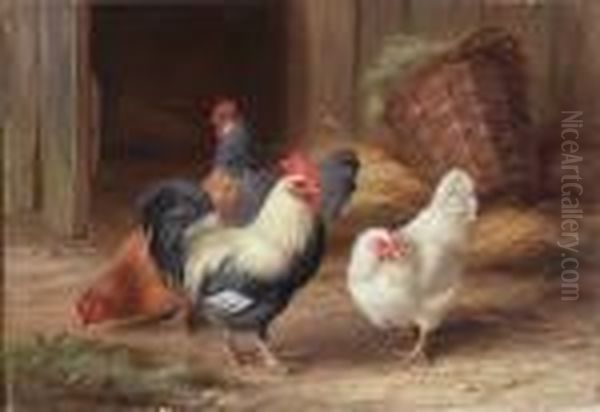 Chickens Outside A Barn Oil Painting by Edgar Hunt