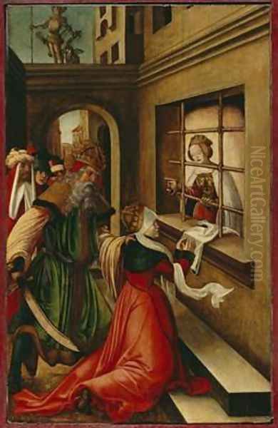 The Roman Empress Faustina Visiting St Catherine of Alexandria in Prison 1514 Oil Painting by H.G. Monogrammist