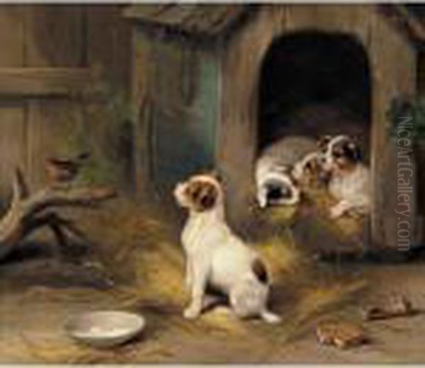 The Puppies Oil Painting by Edgar Hunt