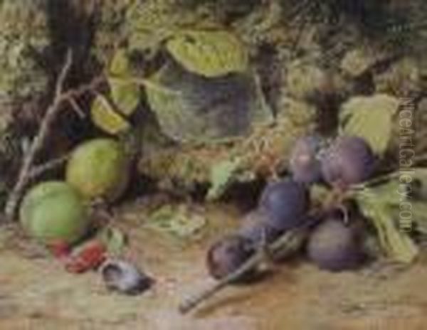 Still Life With Plums And A Snail Shell Oil Painting by William Henry Hunt