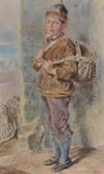 Young Fisher Boy Carrying A Basket Oil Painting by William Henry Hunt