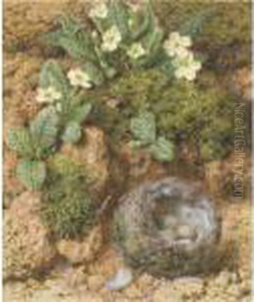 A Chaffinch's Nest With Primroses Oil Painting by William Henry Hunt