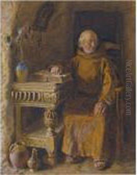 A Monk Sitting In His Cell Oil Painting by William Henry Hunt