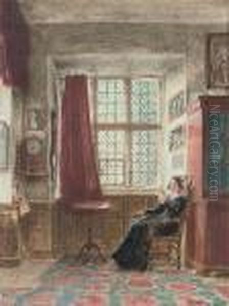 Mrs Hunt Seated In An Interior Oil Painting by William Henry Hunt