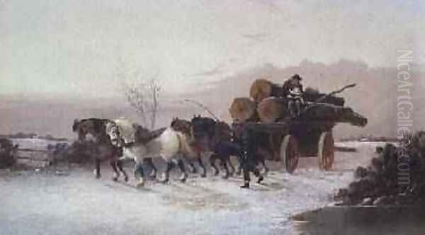 Timber Waggon in the Snow Oil Painting by John F. Morris