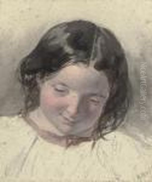 Head Study Of A Young Girl Oil Painting by William Henry Hunt