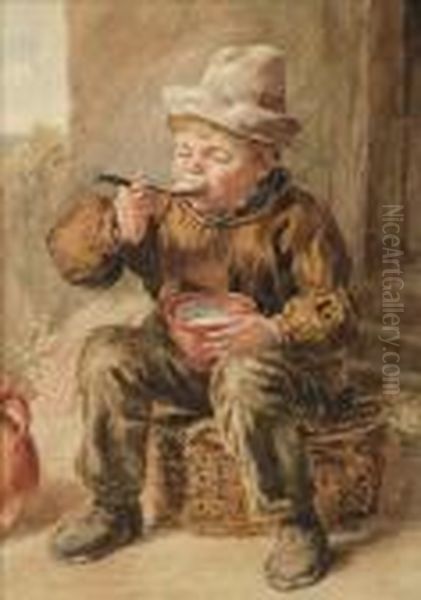 The Porridge Eater Oil Painting by William Henry Hunt