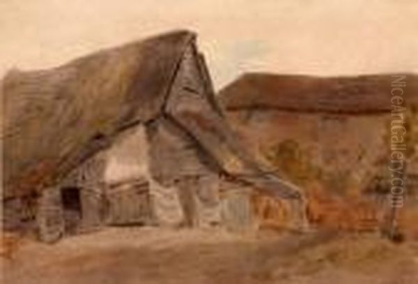 Thatched Cottages At St Albans Oil Painting by William Henry Hunt