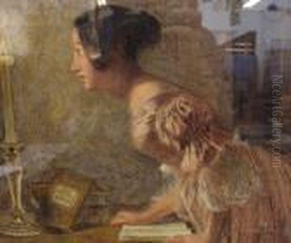 Portrait Of A Female Before Candlelight Reading The Book Of Omensp Oil Painting by William Henry Hunt