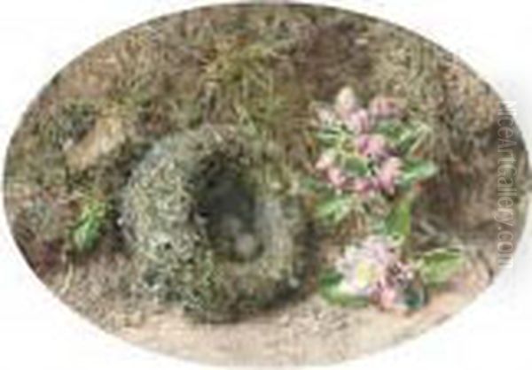 Apple Blossom And A Bird's Nest On A Mossy Bank Oil Painting by William Henry Hunt