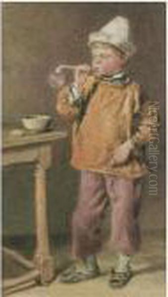 A Boy Blowing Bubbles Oil Painting by William Henry Hunt