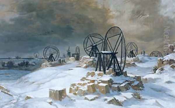 Pits at Gentilly in the Snow 1879 Oil Painting by Leon Auguste Melle