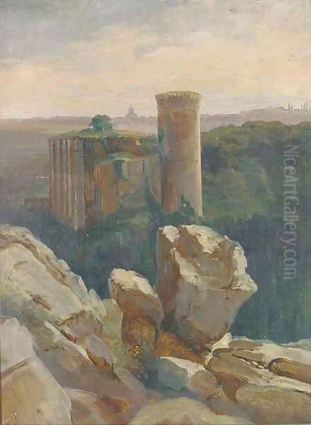 Ruins before the Roman Campagna Oil Painting by Leon Auguste Melle